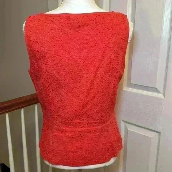 Ann Taylor Vintage Red Sleeveless Eyelete Tank Side Zip V-neck Women’s Size 10 - Picture 6 of 12